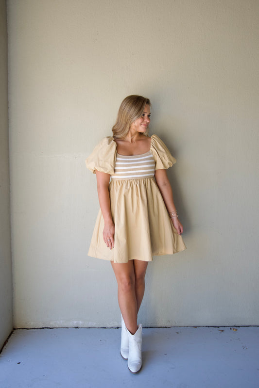 Khaki Knit Poplin Dress