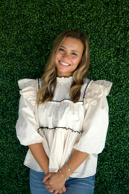 Madison Ivory Ruffled High Neck Blouse